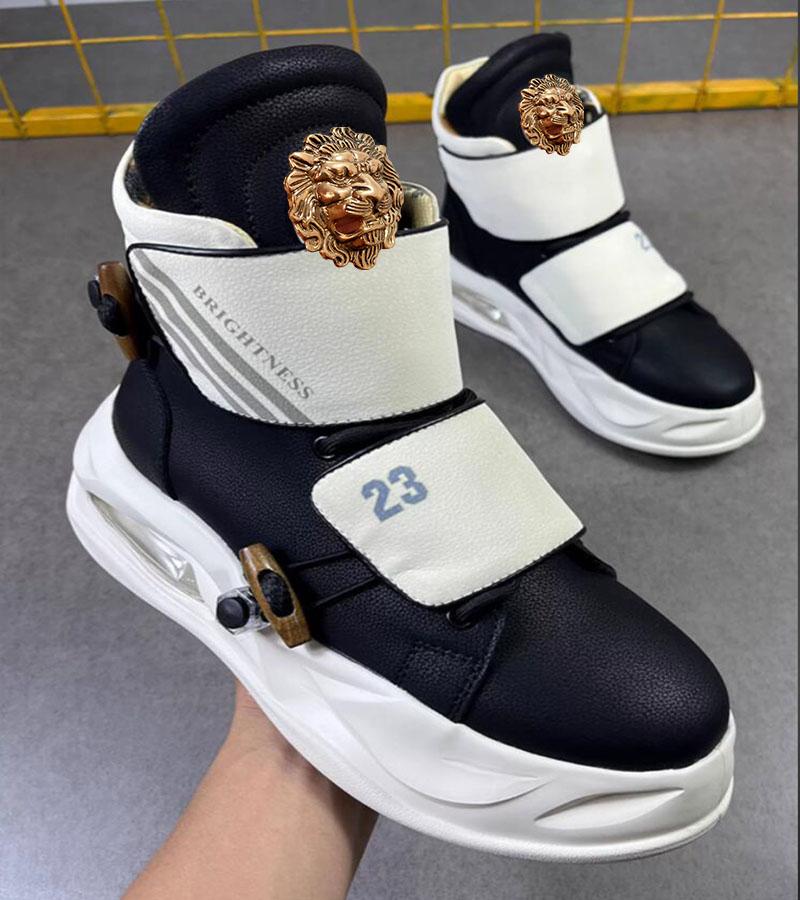 Fashion High-top men's shoes - Spring/autumn training sports casual leather boots for men with thick sole plate A3