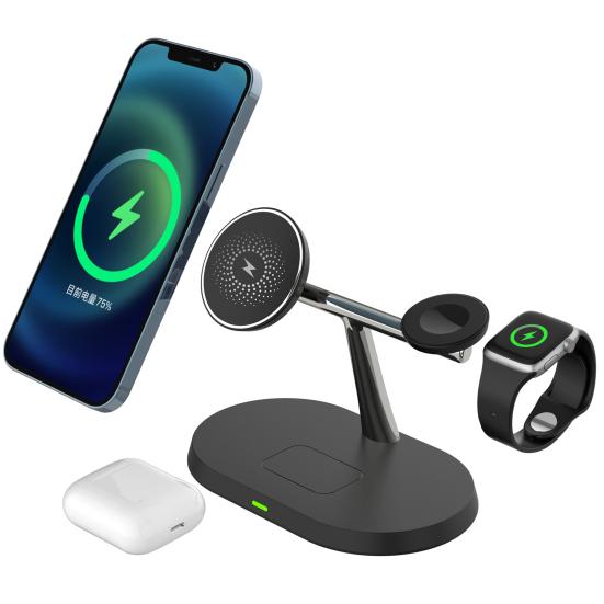 Magnetic Wireless Charger Stand for IPhone 15/14/13 Pro Max for Apple Watch Ultra/SE/9 AirPods Pro 3-in-1 Charging Station