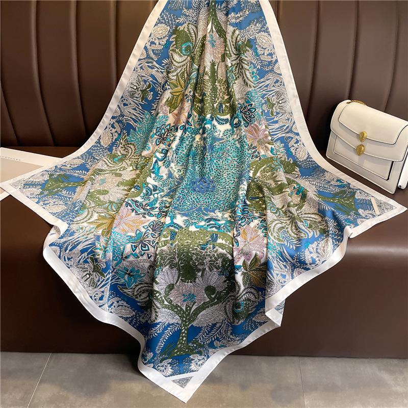 90*90Cm Square Silk Scarf Women Fashion Designer Leopard Print Foulard Soft Satin Shawl Kerchief Scarfs Neck Headscarf Bandana