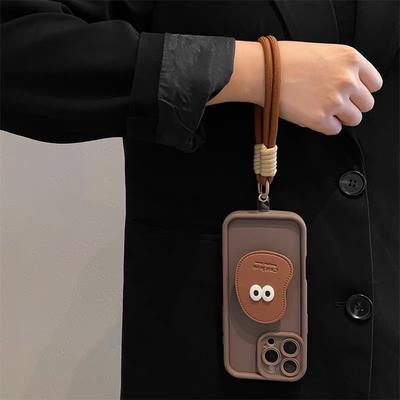 Eye Shaped Leather Airbag Holder Phone Case for IPhone 16 Promax for Apple 15 Crossbody Strap 14