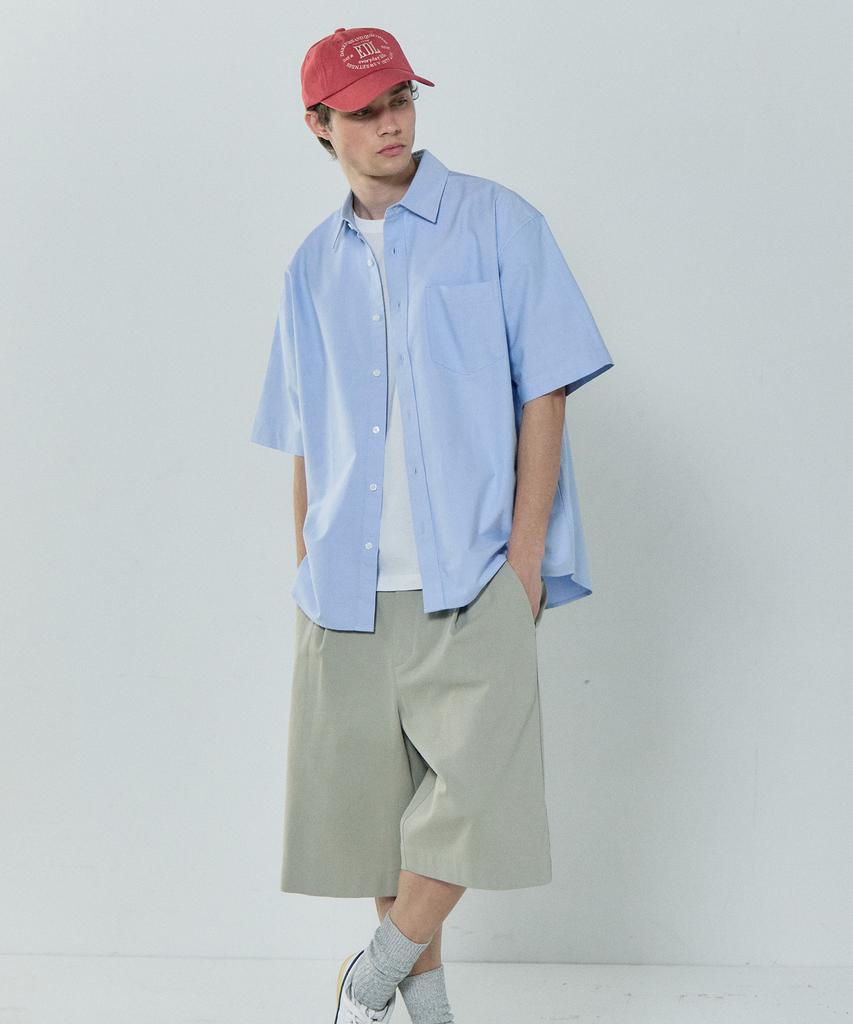 BASIC HOUSE Oxford Semi-Overfit Short Sleeve Shirt Sky Blue Lzws3101