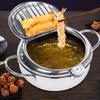 Deep Frying Pan, Japanese Style Deep Fryer With Temperature Gauge, Lid And Oil Drip Rack, 304 Stainless Steel Fryer For Japanese