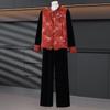 2026 Elegant Chinese Style Velvet Vest Set with Embroidery & Frog Buttons - Slimming, Age-Reducing Three-Piece Mother's Wear