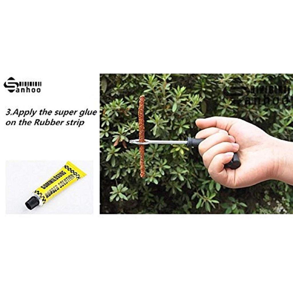 Complete Tubeless Tyre Puncture Repair Kit (Nose Pliers + Cutter + Rubber Cement + Extra Strips)