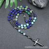 Lapis Lazuli Mischstein Rosenkranz Halskette – Edelstahl Kreuz Anhänger, Weisheit Schutz Geschenk für Männer Frauen