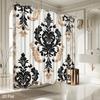 Luxury Black Gold Damask Shower Curtain – Vintage Floral Bath Linen With Hooks, Machine Washable, 59X70.8In & More