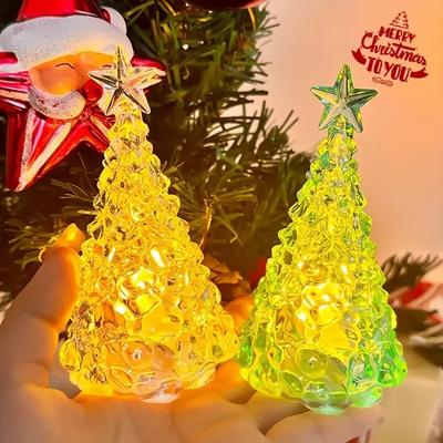 Kristall Weihnachtsbaum Licht Warm Bunt Batteriebetrieben mit Stern Design für Schlafzimmer Nachtlicht Weihnachts Tischdekoration