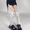 Black Streamer Half-length Stockings Women's Thin Summer Cute Medium Tube Calf Socks Lolita Bow Jk Long Socks