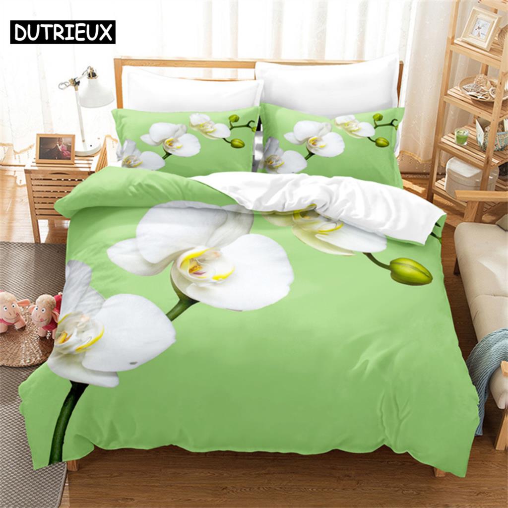 

Green Flowers Queen Комплект постільної білизни Комплект постільної білизни Підковдра Комплект постільної білизни Підодіяльник Комплект постільної білизни Постільна білизна King Size Комплект постільної білизни Підковдра EU Single(135*200cm)3pcs