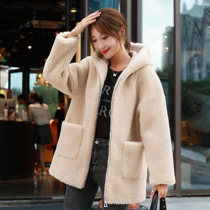 

Зимнее пальто из овчины с капюшоном Женская утолщенная длинная флисовая куртка Теплая верхняя одежда S