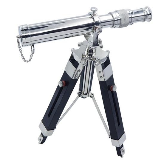 Chrome Telescope with Black Wooden Tripod Custom Gift for Anniversary, Retirement, Birthday