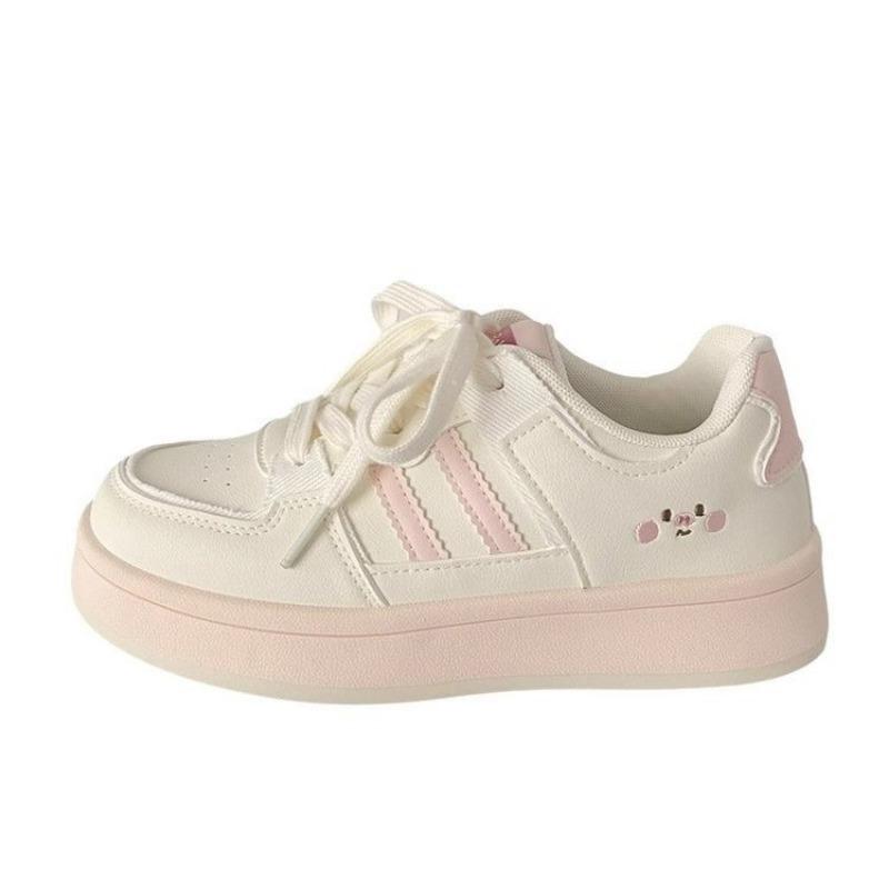 College style candy color platform white shoes women's autumn leather versatile sports shoes student cute board shoes