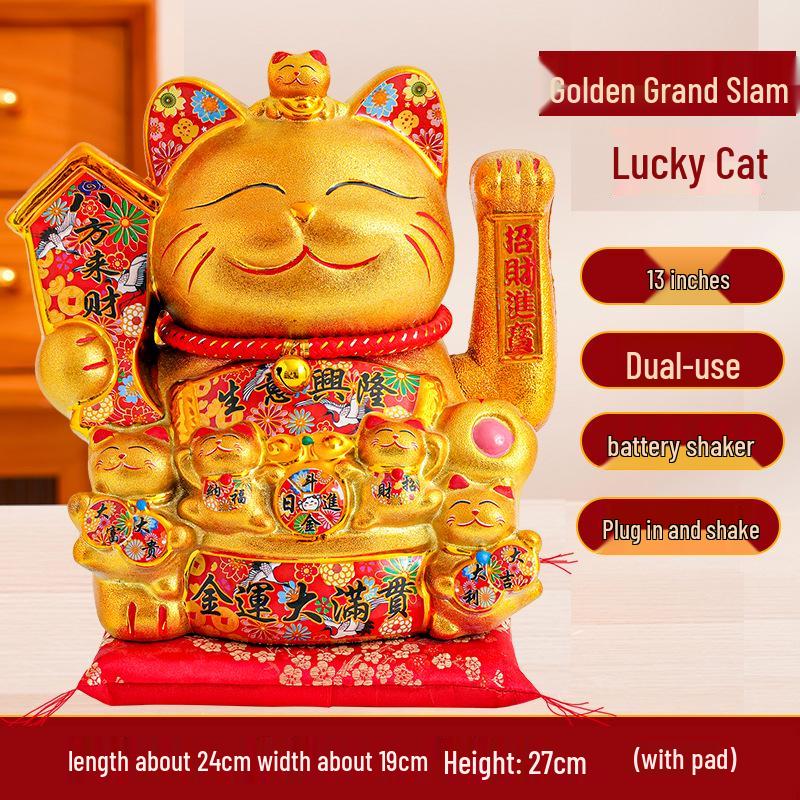 Ceramic Lucky Cat Figurine with Waving Hand – Customizable Gold Shop Gift for 2026 Opening Ceremony