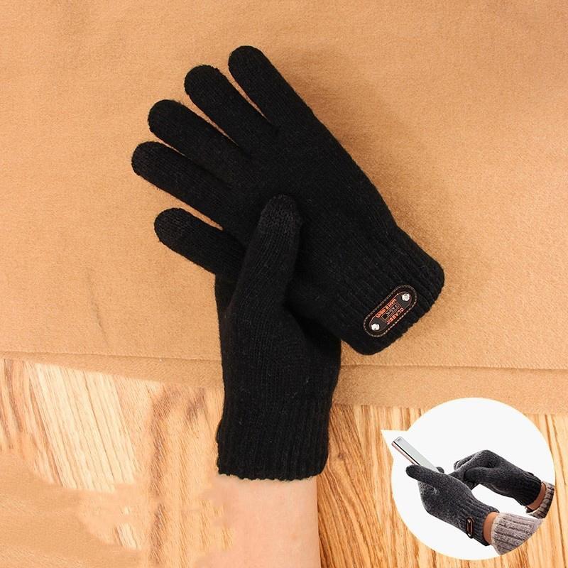 

Однотонные мужские вязаные перчатки, высококачественные шерстяные перчатки со всеми пальцами, флисовые перчатки, осенне-зимние варежки