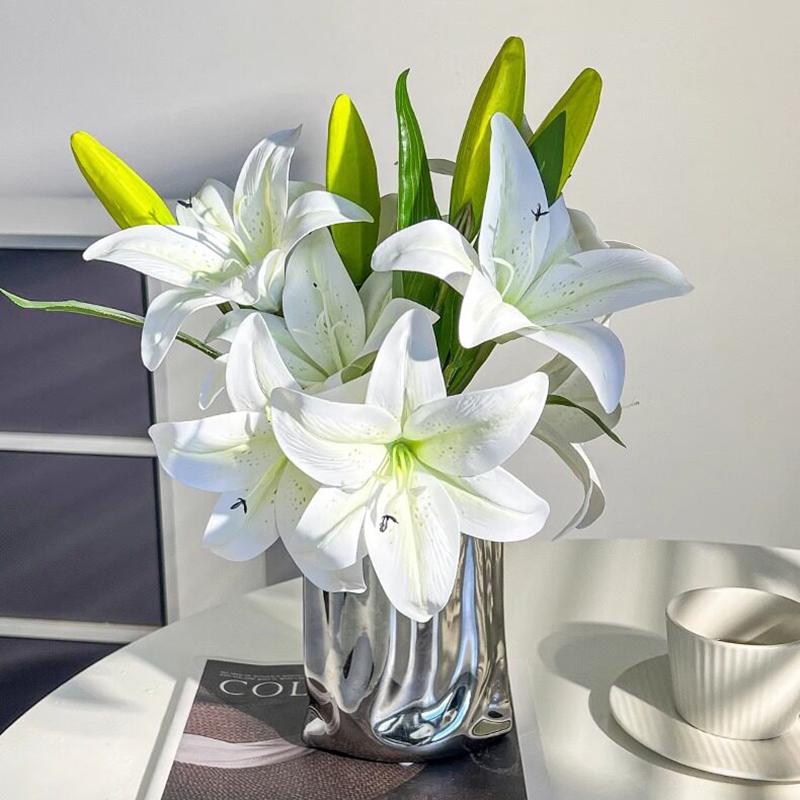2 Heads Big Lily Artificial Flower Branch Simulation Decorative Bouquet Fake Lily Branch DIY Handmade Bouquet Wedding Decoration