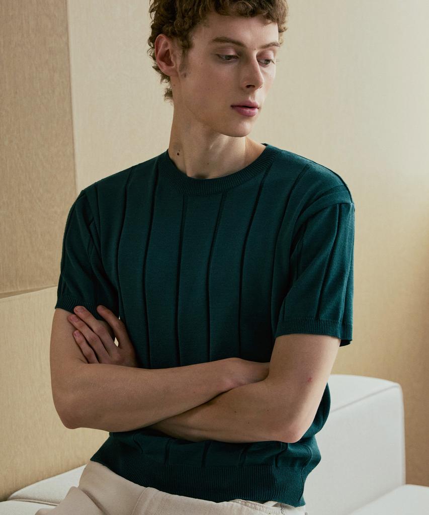 NODU Round Ribbed Short Sleeve Knit [Green]