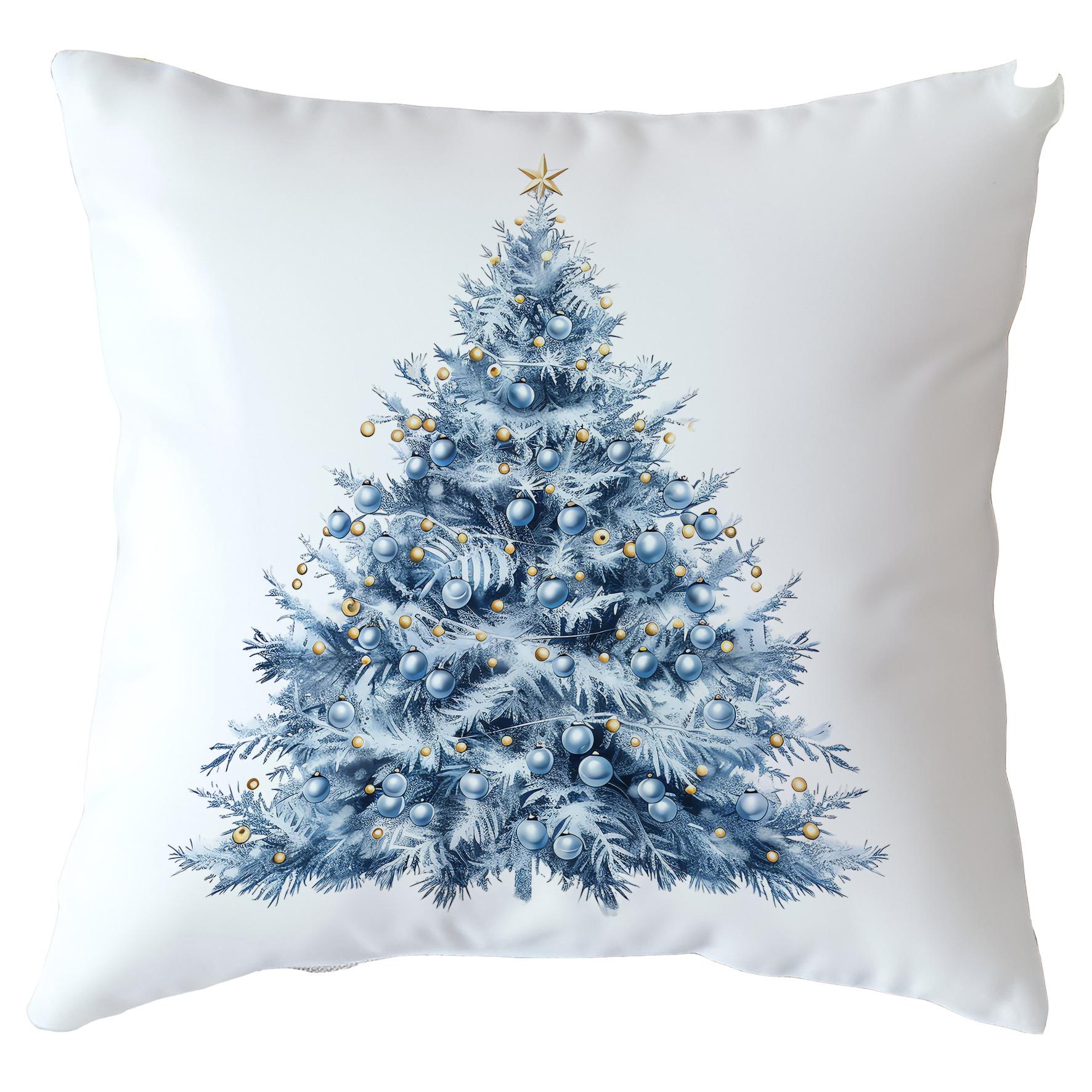 Christmas Cushion Cover Blue Snowflake Reindeer Design Festive Decorative Pillow Case Holiday Sofa Bed Home Decor Pillowcase 45x45cm