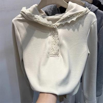 Blusas Tops Femininos Manga Longa Outono Inverno Com Capuz Acolchoado Oversized Gola Alta Meia Manga Solta Camisa de Manga Longa Pulôver Estreito Tops