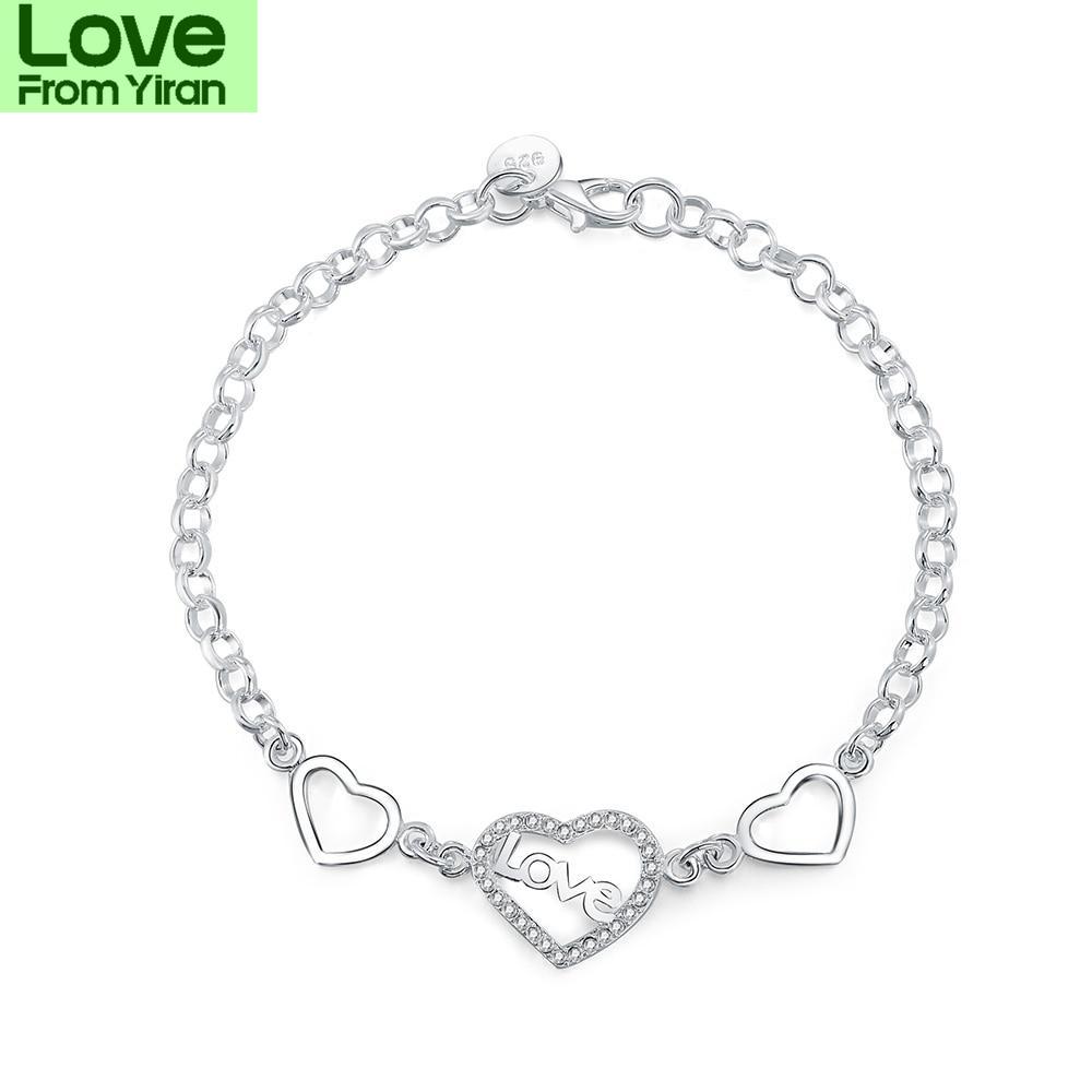 925 Sterling Silver Heart Love Girl Bracelets Geometry Chain Line Party Retro Women 'S Jewelry  Jewelry Valentine 'S Gifts