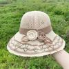 (One Size, White) Women Summer Knit Sun Hat Breathable Crochet Flower Wide Brim Sun Protection Fisherman Cap