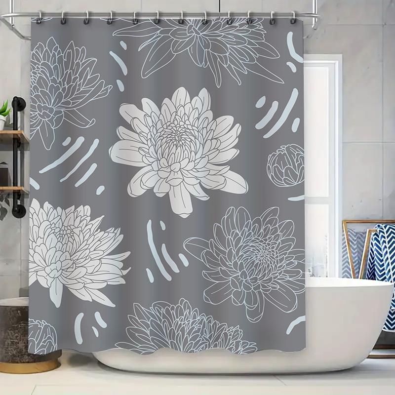 

Серый Цветочный Душевой Занавес Водонепроницаемый Домашний Декор для Ванной Комнаты Высококачественная Ткань Легкая Установка для Ванных Комнат Размер 180x24 90x180cm