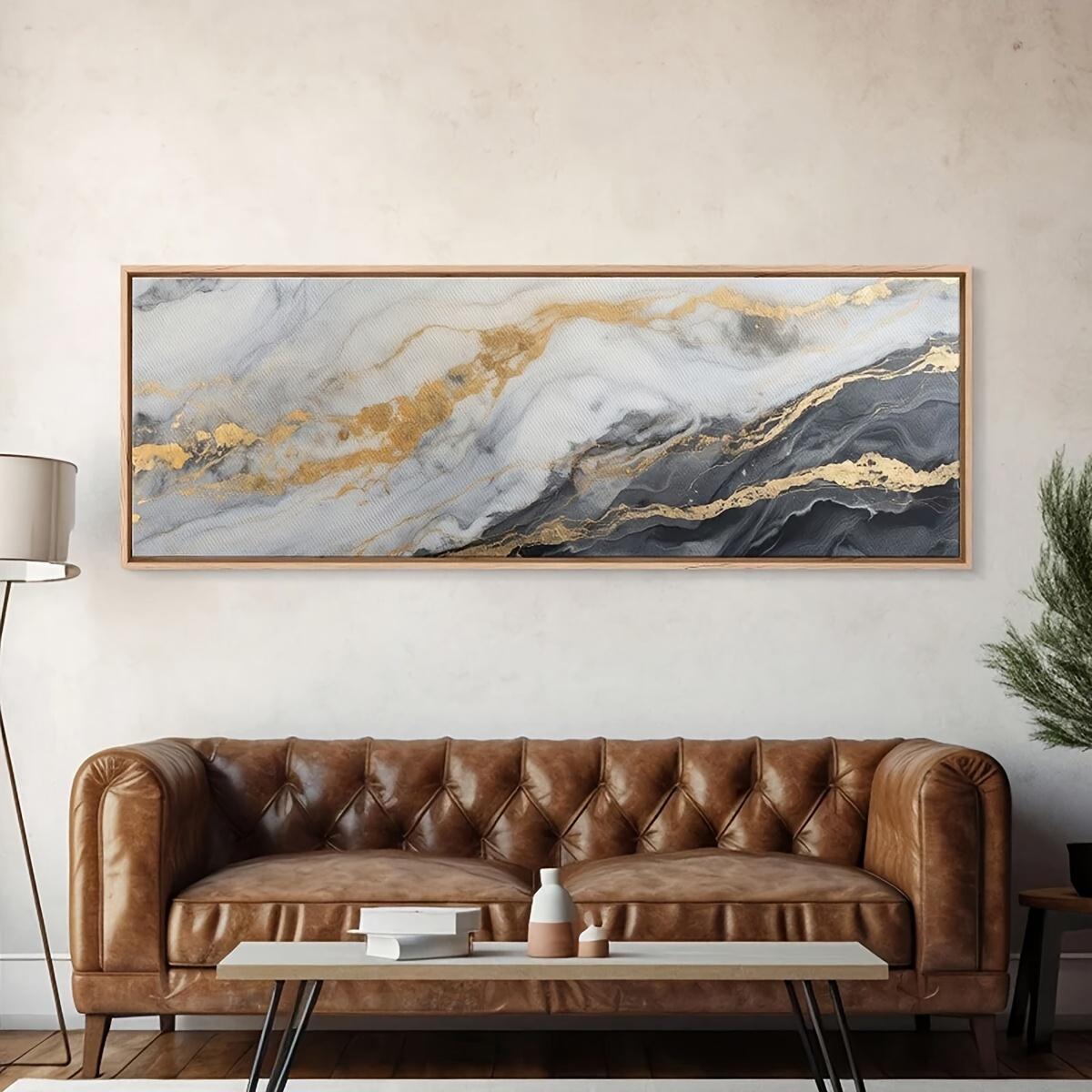

1pc Abstract White and Golden Marble Canvas Print Wall Art, Unframed Large Modern Decorative Poster for Living Room, Bedroom, Ba 50x100cm No Frame