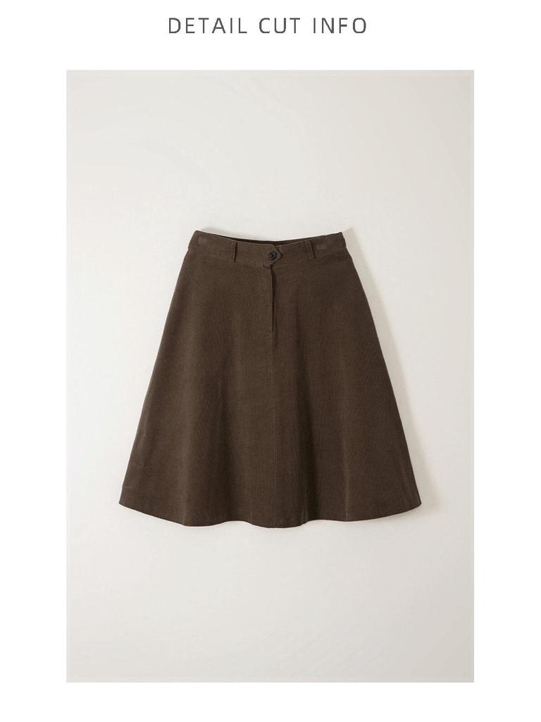 High-Waist Retro Corduroy A-Line Skirt - Women's Mid-Length, Autumn/Winter Skirt