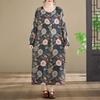2026 Women's Long-Sleeve Printed Cotton Dress, Round Neck, Plus Size