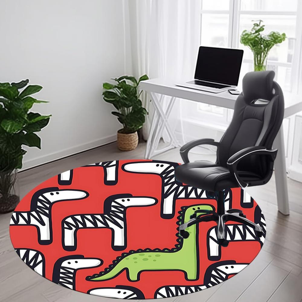 1pc Dino World Office Round Area Rug, Mat Suitable For Office, Under Office Chairs Bedroom Living Room Home Decor, Room Deco