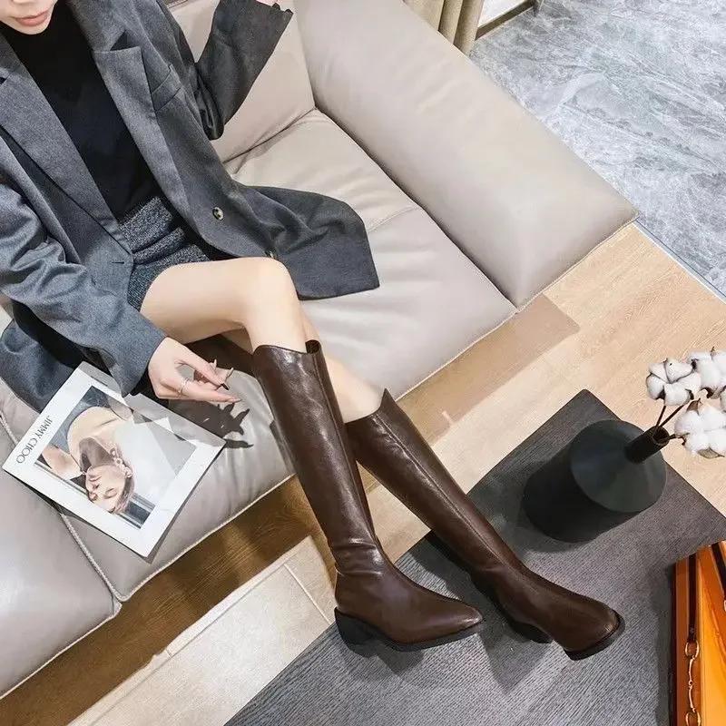 Fashion Ladies Knee High Shaft Shoes Large Size Warm Winter 2025 Pointed Toe Work Women's Long Boots Quality Chic and Elegant Pu Y2k Hot