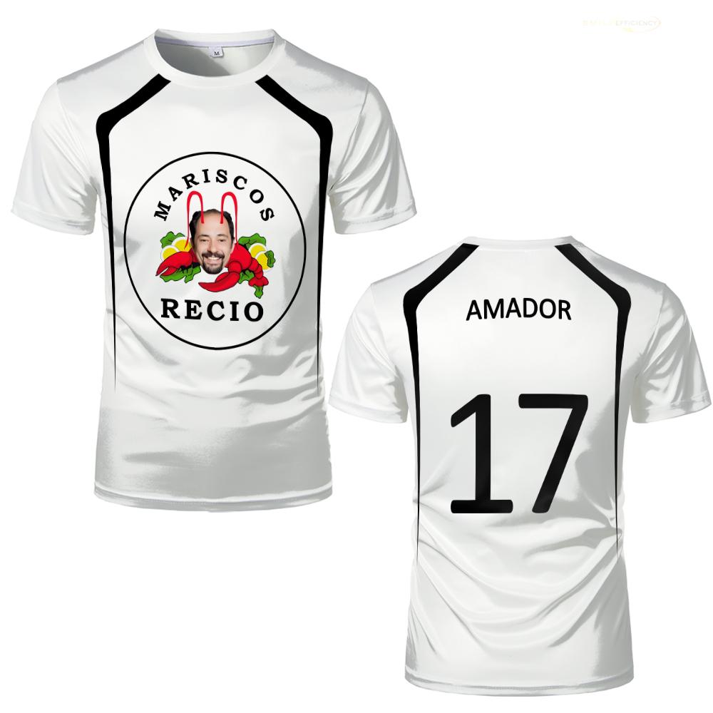

Summer Humor Seafood Shrimp Print Football Shirt Men s Sports Breathable Quick-drying Mariscos Recio Jersey Kid s T-shirt Gift K160