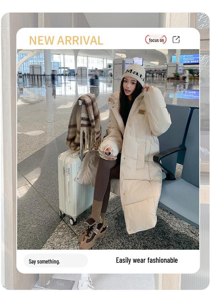 European Women's Mid-Length Down Jacket - Winter 2024 Arrival, Over-the-Knee, Loose Fit, Thickened Cotton Coat