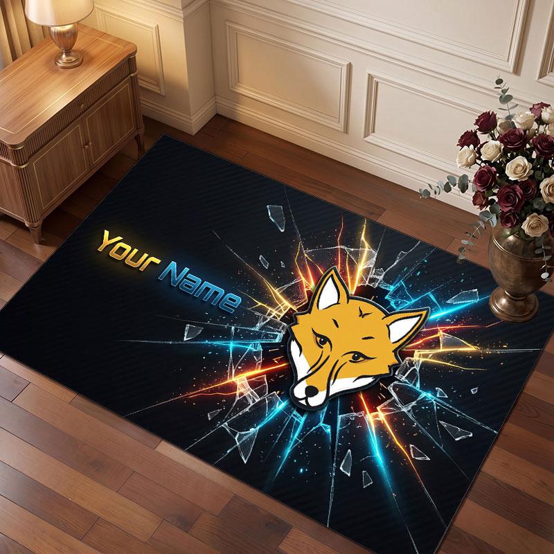 Leicester City Custom Crystal Velvet Rug, Personalized Name Text Print, Football Logo Soft Non‑Slip Floor Mat Home Decor Gift