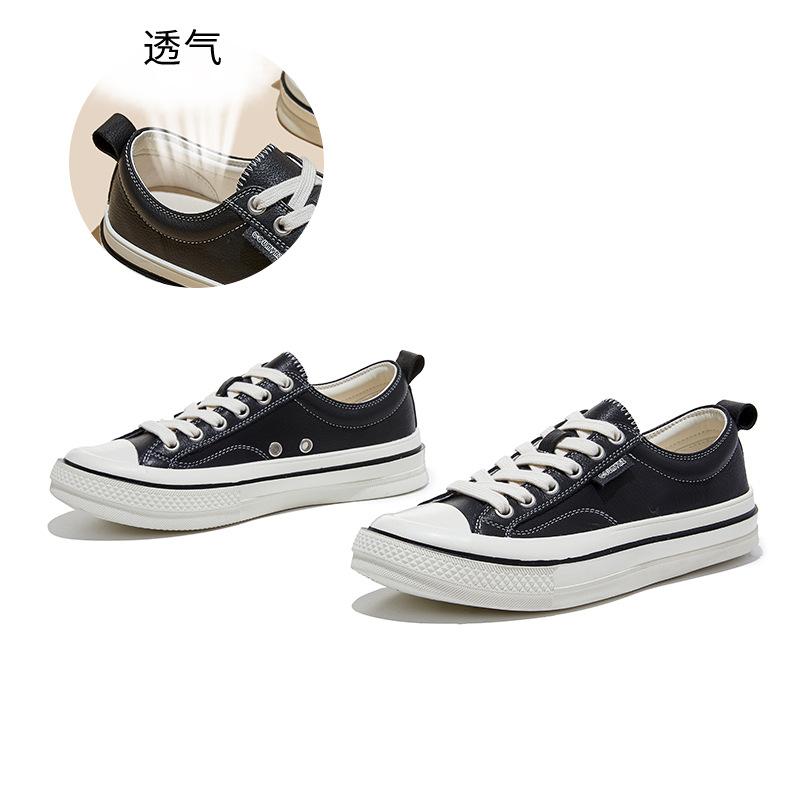 

The first layer of cowhide little white shoes women s spring new thick-soled heightening board shoes casual women s shoes trendy versatile shoes women 35 чёрный