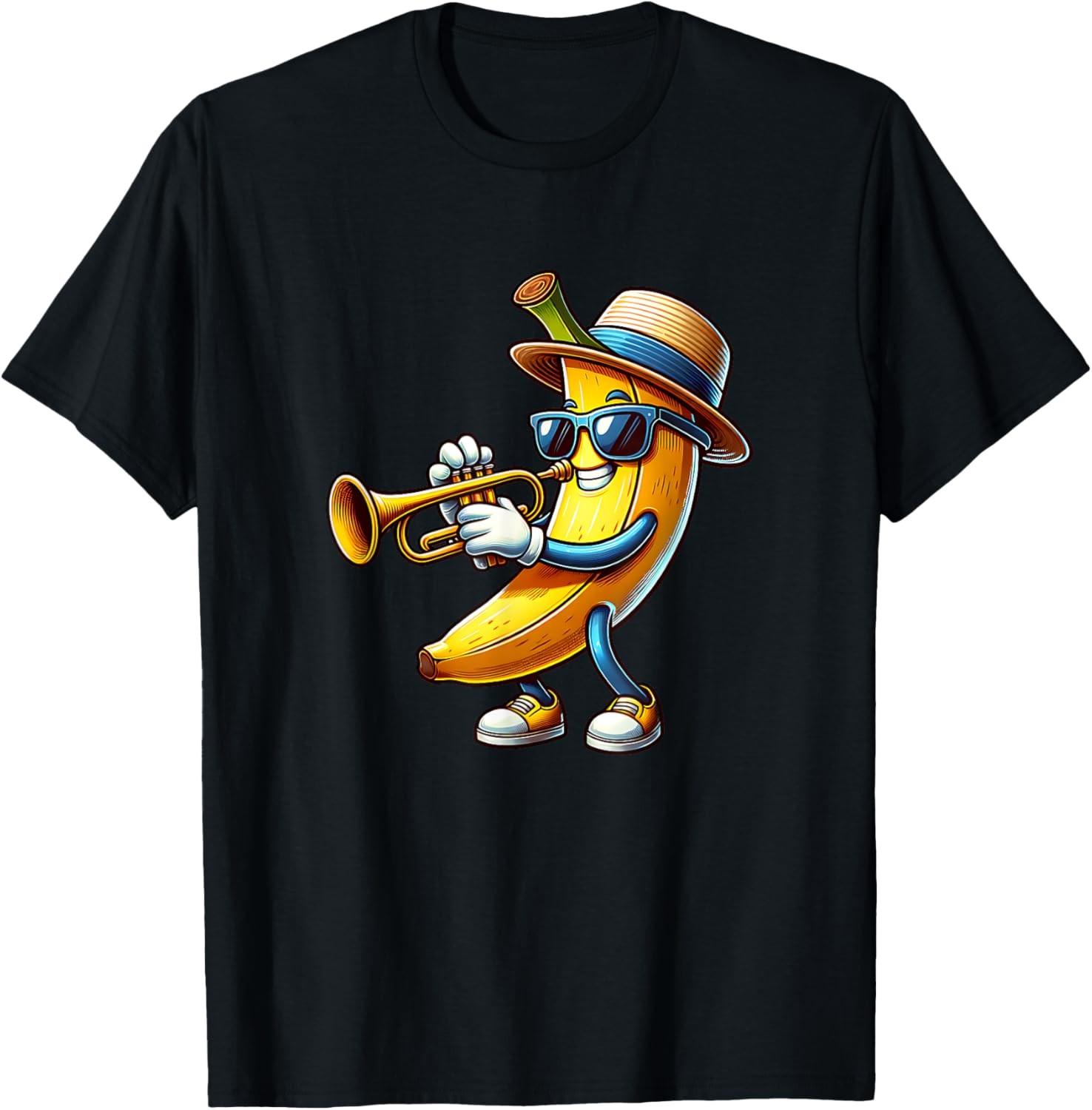 Cool Banana Playing Trumpet Musician Cartoon T-Shirt S разноцветный