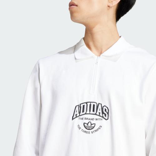 adidas Originals Letter Logo Embroidered Long-Sleeve Polo Shirt for Men, White