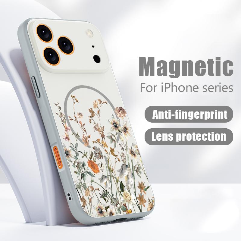 White Flower Pattern Case For iPhone 17 Pro Max Hybrid TPU+PC Magnetic For Magsafe Matte Cover For iPhone 16 Pro Max 15 14 13
