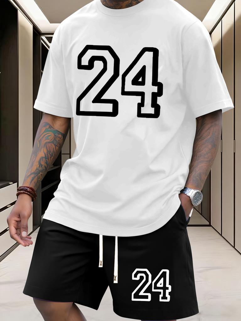 European Size Men'S Summer Casual Sports T-shirts Featuring a Popular Number 24 Design, Ideal for Summer Activities, Gym Workouts, And Outdoor Sports.