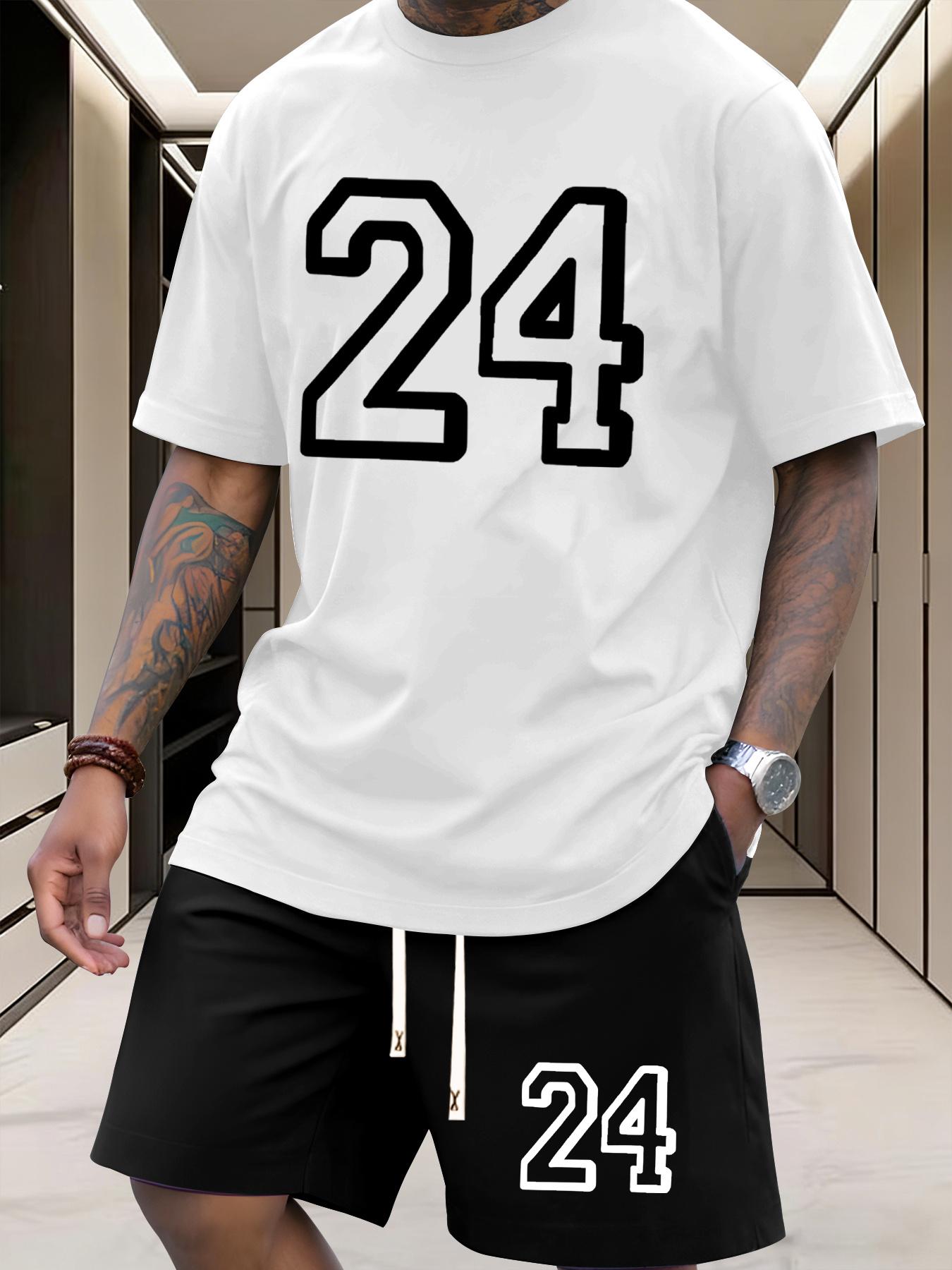 

European Size Men S Summer Casual Sports T-shirts Featuring a Popular Number 24 Design, Ideal for Summer Activities, Gym Workouts, And Outdoor Sports. 4XL білий