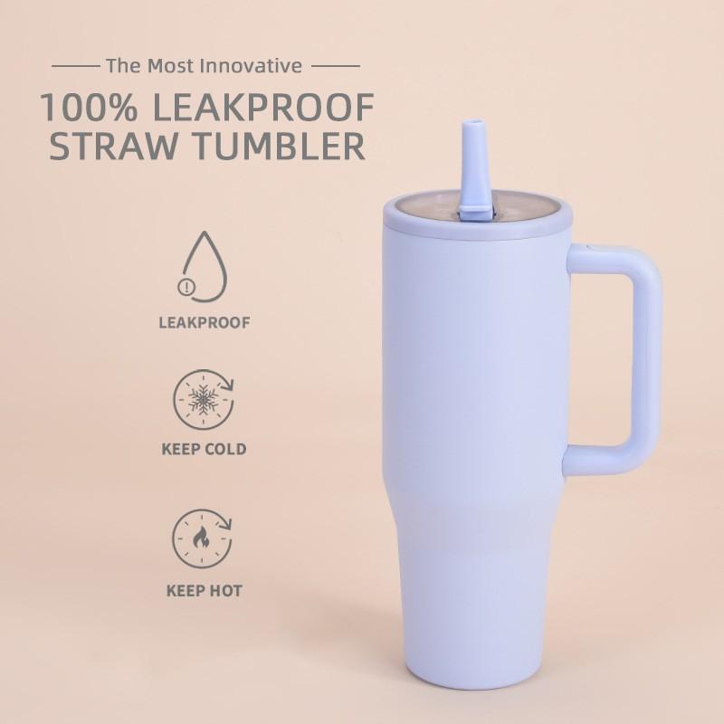 1200ml Double Wall Vacuum Insulated Travel Tumbler With Leakproof Foldable Straw Lid Car Office Outdoor