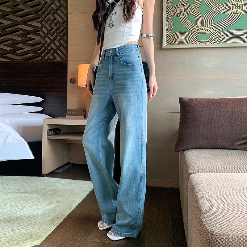 Tencel cotton stretch straight pants women's summer lyocell breathable and thin classic versatile narrow wide jeans