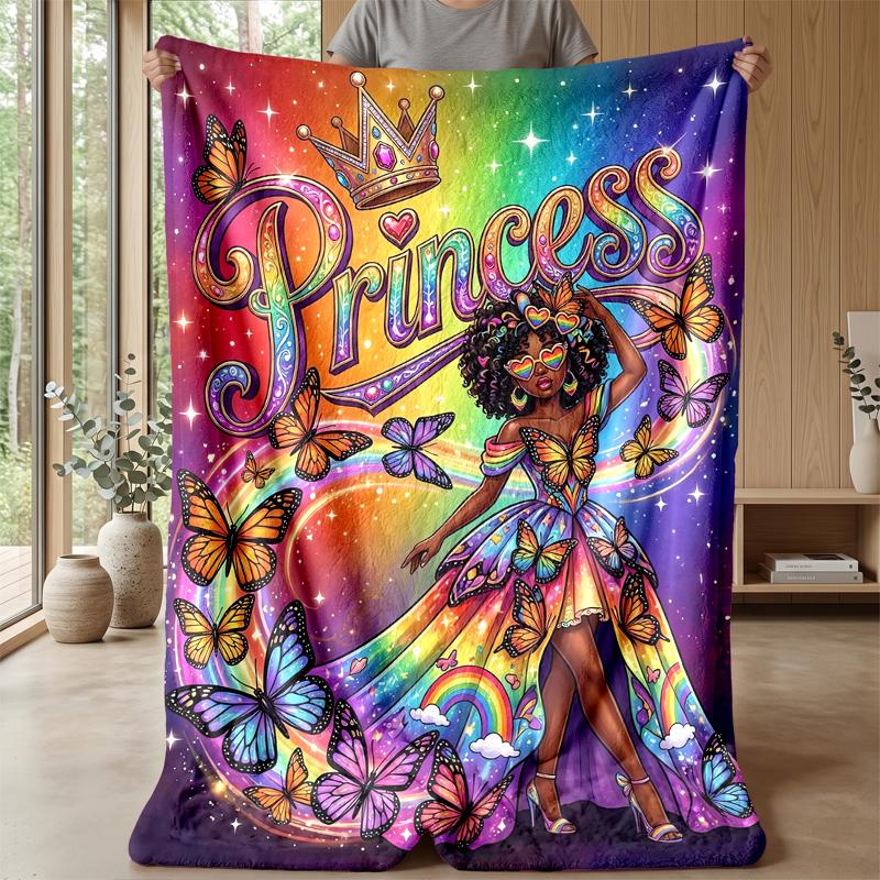 Rainbow Butterflies and Flowers Theme Blanket Lightweight Warm Flannel Blanket Decorative Throw Blanket for Home Decoration
