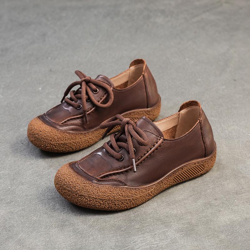 

Универсальные женские туфли Johnature Round Toe Retro с мягкой подошвой, удобные туфли из натуральной кожи для поездок на работу на плоской подошве 40 темно-коричневого