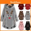 Cozy Fluffy Women's Christmas Sweatshirt With Adorable Elk Pattern And Cat Ear Design
