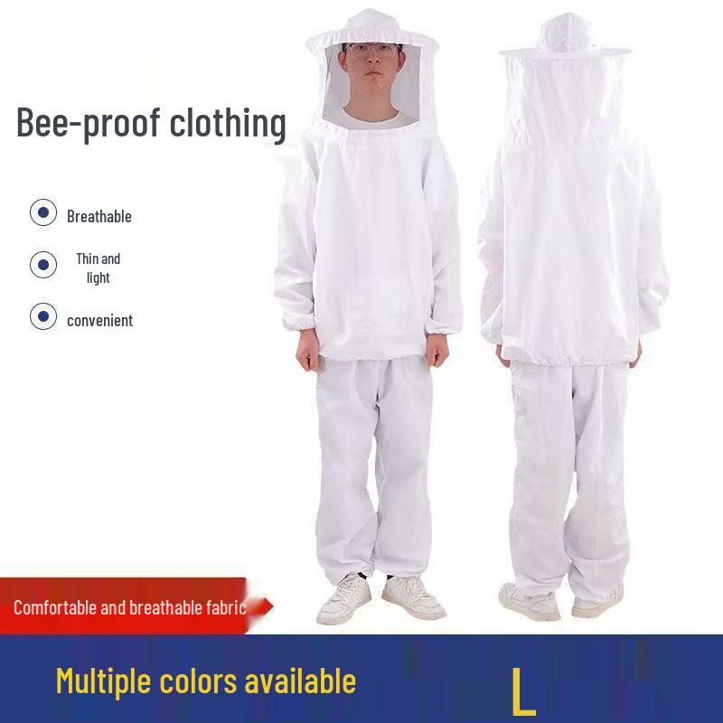 Breathable Beekeeping Suit with Hood - Anti-Bee Protective Clothing One Size; White Two-Piece (Thick)