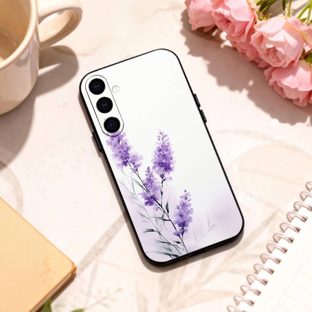 L-Lavender P-Purple F-Flowers phone Case For Samsung Galaxy A73,A72,A71,A70,A53,A52,A51,Others Soft Black Shell
