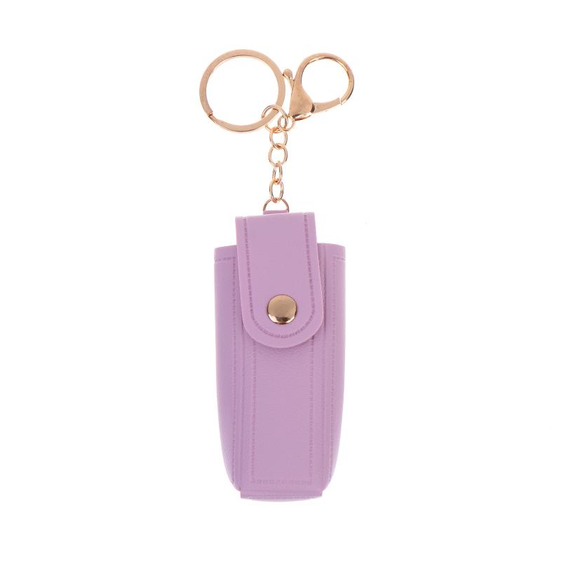 Solid Color Pu Leather Portable Mini Lipstick Pouch Keychain Mirror Pendant Keyring Fashion Storage Bag Women Makeup Accessories
