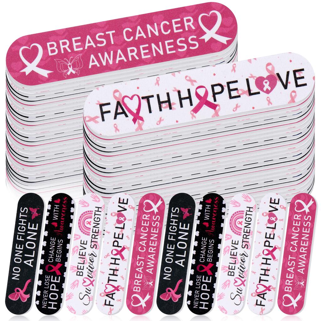 50 Pcs Breast Cancer Gifts For Women Nail Files Emery Board Pink Ribbon Nail Buffering Files Manicure Tools For Breast Cancer Aw