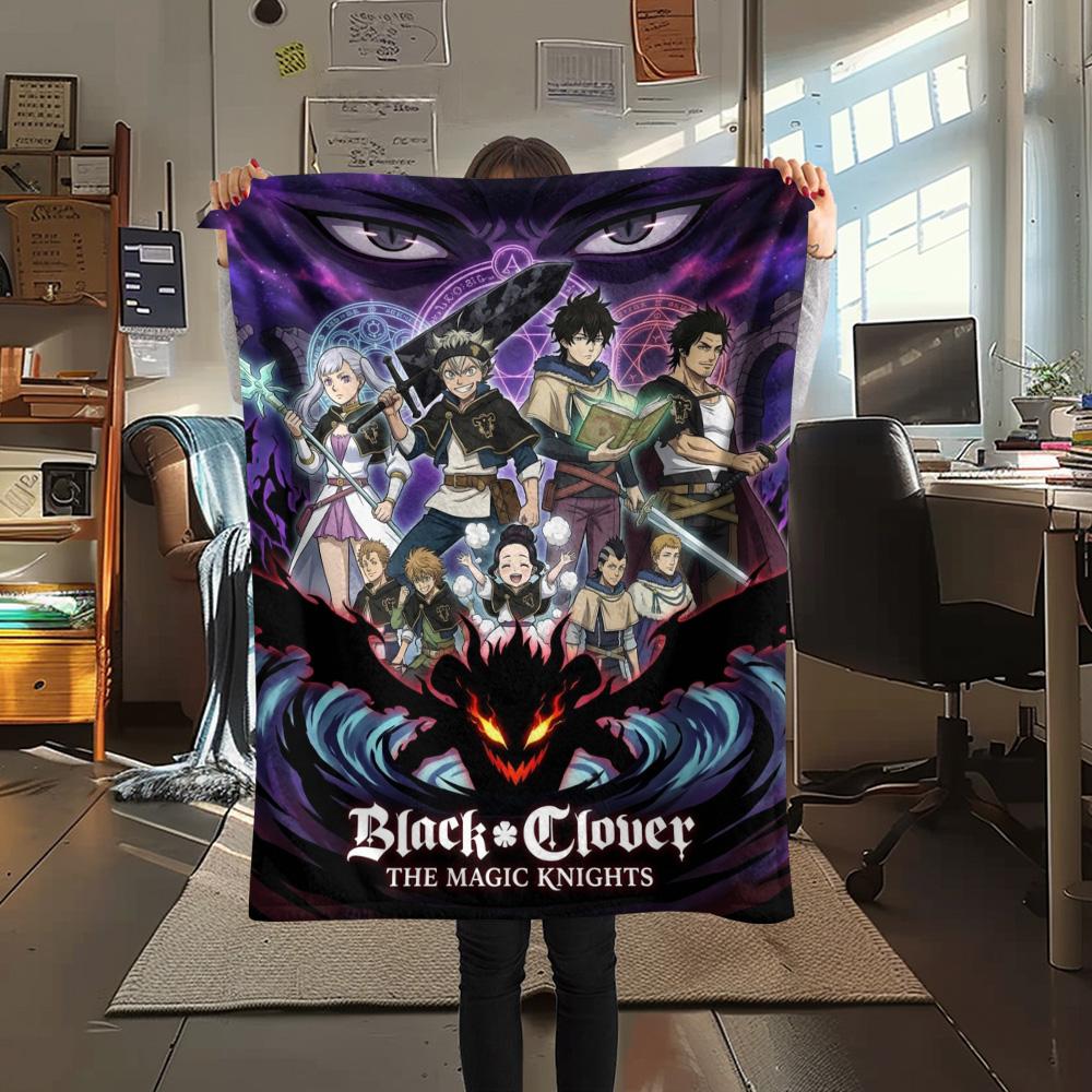 1PC Black Clover Patterned Flannel Blanket Suitable For All Seasons For Home Decor Warmth And Comfort Gifts Holiday Present