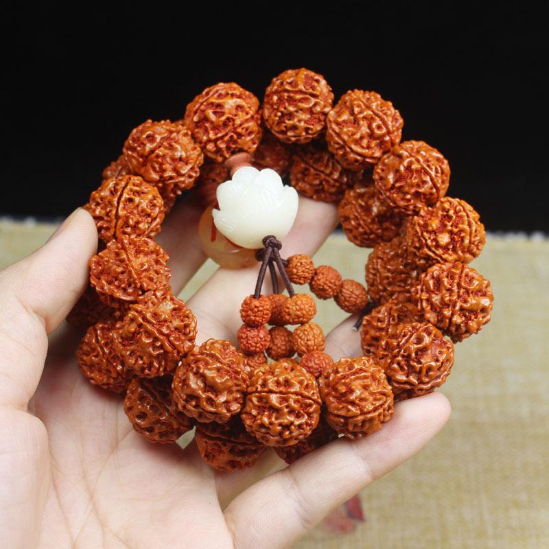 Five-Lobed Rudraksha Bodhi Bracelet with Ox Bone & Beeswax, Buddhist Prayer Beads Mala for Men Women
